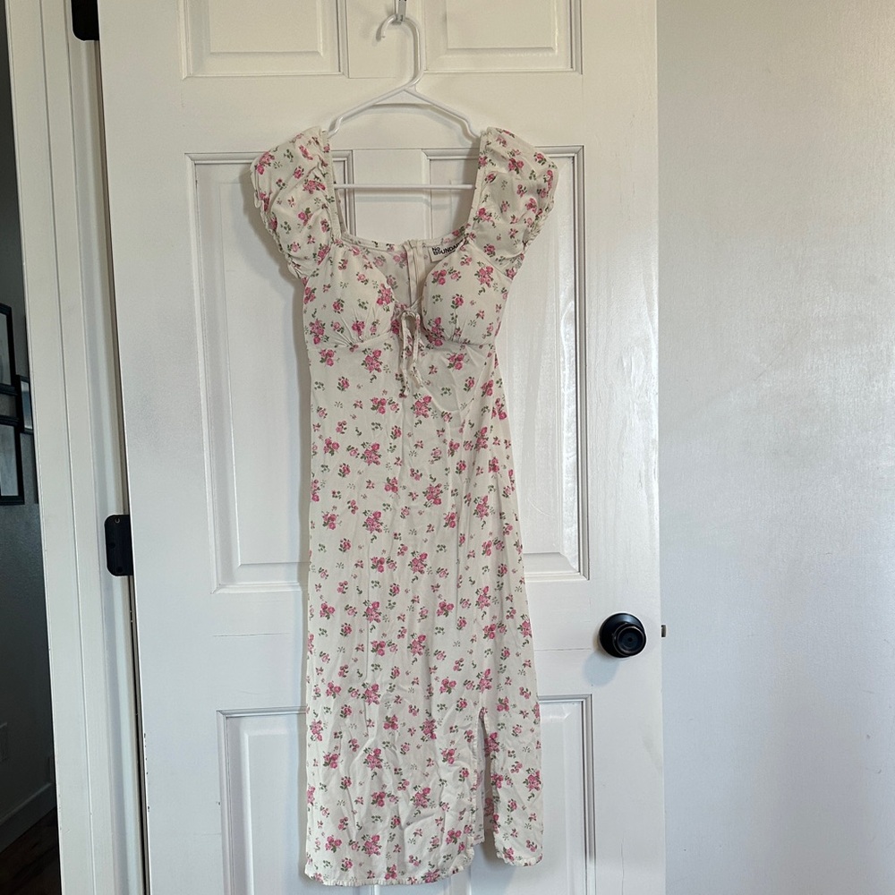 No Boundaries Cream and Pink Floral Midi Dress